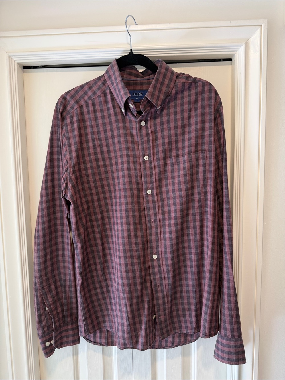 Eton Men's Button-Down Plaid Shirt in Burgundy and Navy Blue